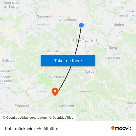 Untermünkheim to Althütte map