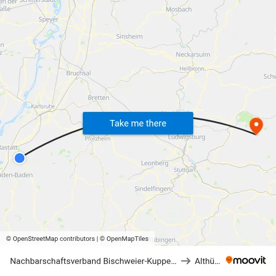 Nachbarschaftsverband Bischweier-Kuppenheim to Althütte map