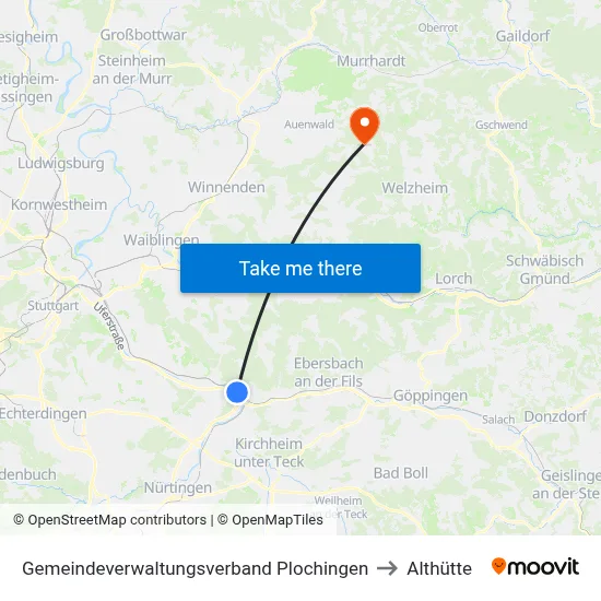 Gemeindeverwaltungsverband Plochingen to Althütte map