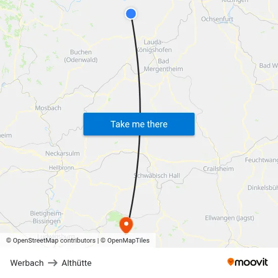 Werbach to Althütte map