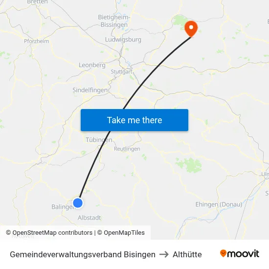 Gemeindeverwaltungsverband Bisingen to Althütte map