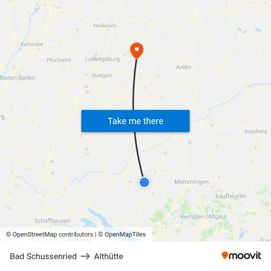 Bad Schussenried to Althütte map