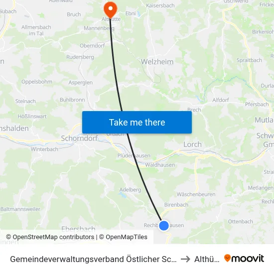 Gemeindeverwaltungsverband Östlicher Schurwald to Althütte map