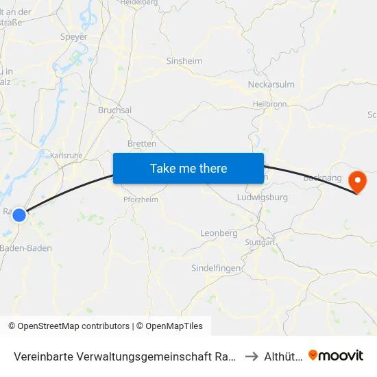 Vereinbarte Verwaltungsgemeinschaft Rastatt to Althütte map