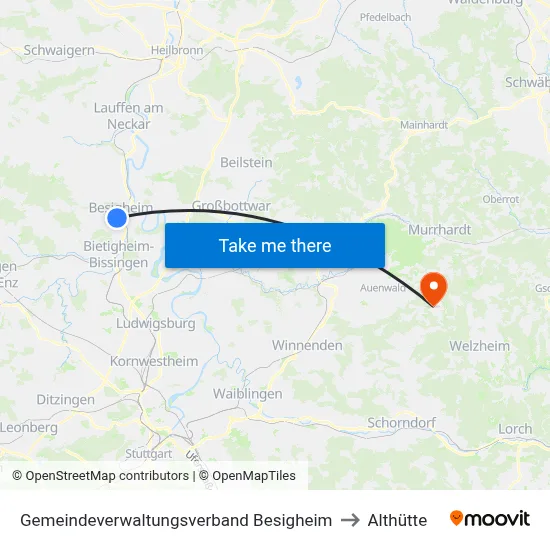 Gemeindeverwaltungsverband Besigheim to Althütte map