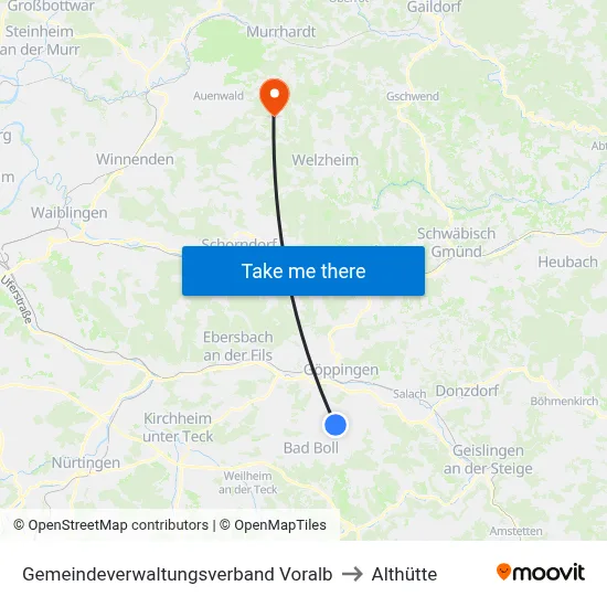 Gemeindeverwaltungsverband Voralb to Althütte map
