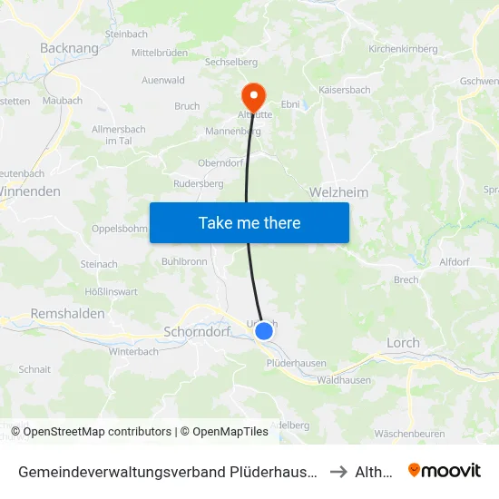 Gemeindeverwaltungsverband Plüderhausen-Urbach to Althütte map