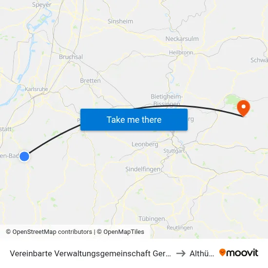 Vereinbarte Verwaltungsgemeinschaft Gernsbach to Althütte map