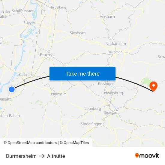 Durmersheim to Althütte map