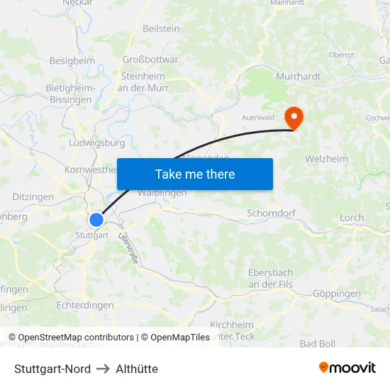 Stuttgart-Nord to Althütte map