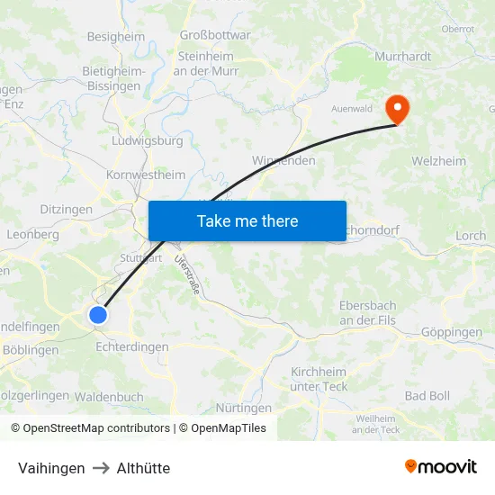 Vaihingen to Althütte map