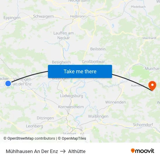 Mühlhausen An Der Enz to Althütte map