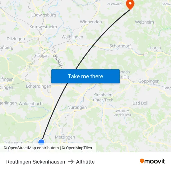 Reutlingen-Sickenhausen to Althütte map