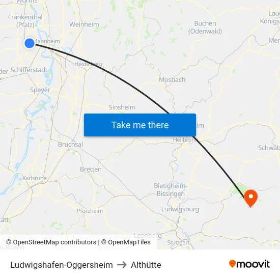 Ludwigshafen-Oggersheim to Althütte map