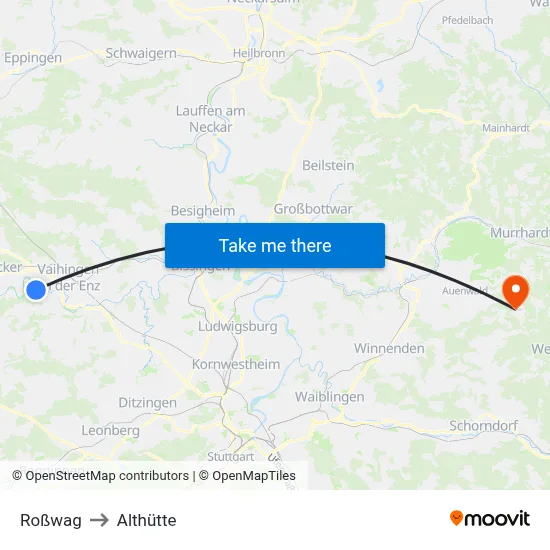 Roßwag to Althütte map