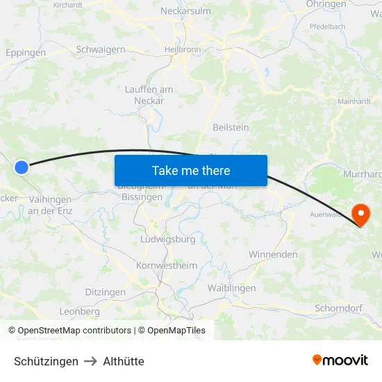 Schützingen to Althütte map