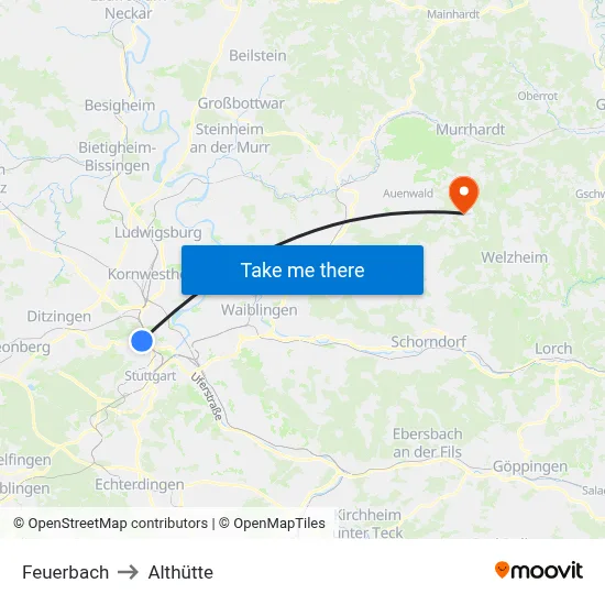 Feuerbach to Althütte map