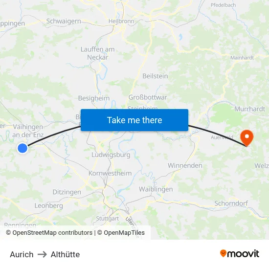 Aurich to Althütte map