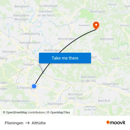 Plieningen to Althütte map