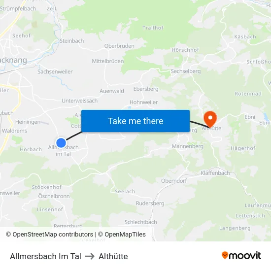 Allmersbach Im Tal to Althütte map