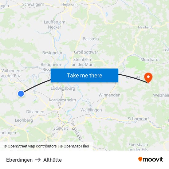 Eberdingen to Althütte map