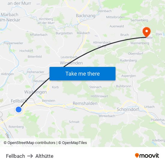 Fellbach to Althütte map