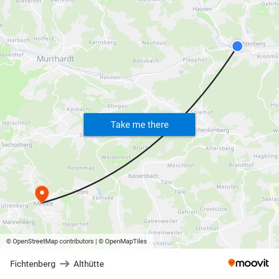 Fichtenberg to Althütte map