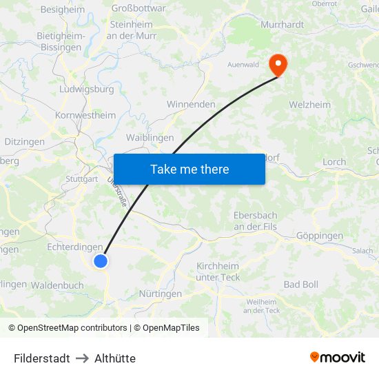 Filderstadt to Althütte map