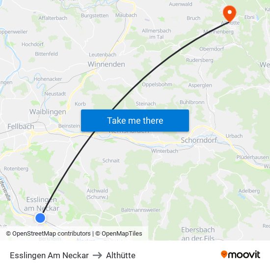 Esslingen Am Neckar to Althütte map