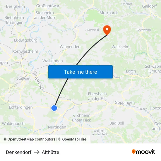 Denkendorf to Althütte map