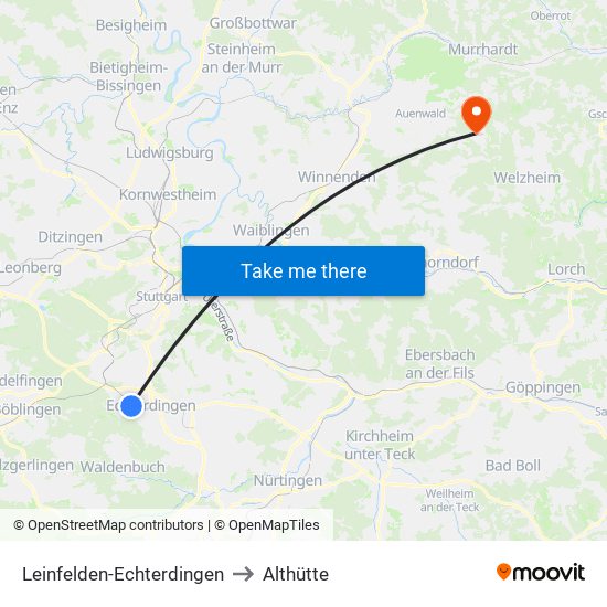 Leinfelden-Echterdingen to Althütte map