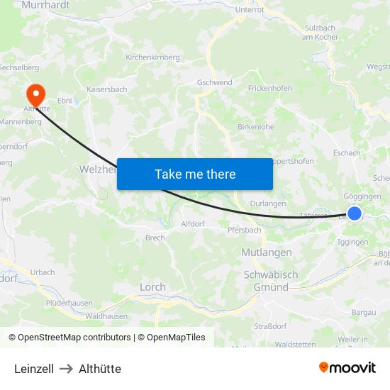 Leinzell to Althütte map