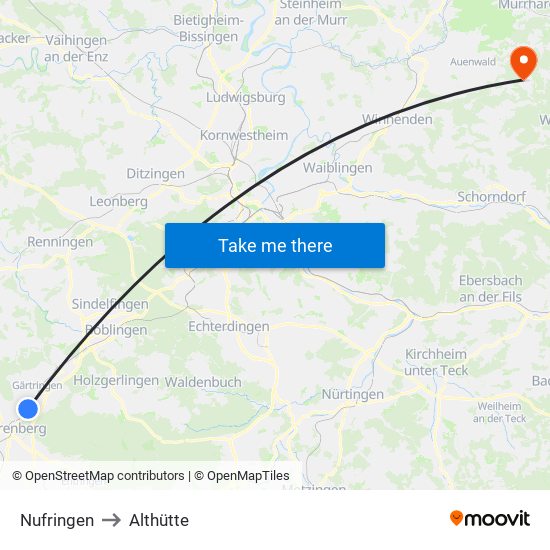 Nufringen to Althütte map
