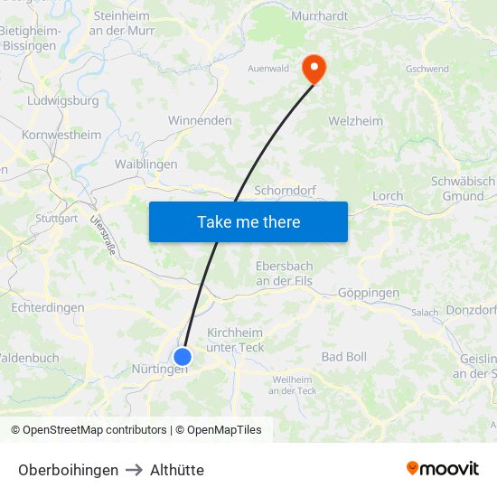 Oberboihingen to Althütte map