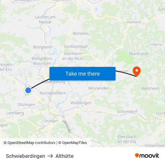 Schwieberdingen to Althütte map