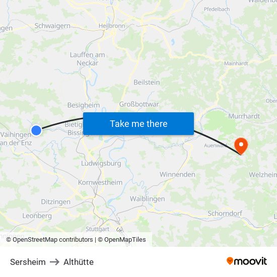 Sersheim to Althütte map