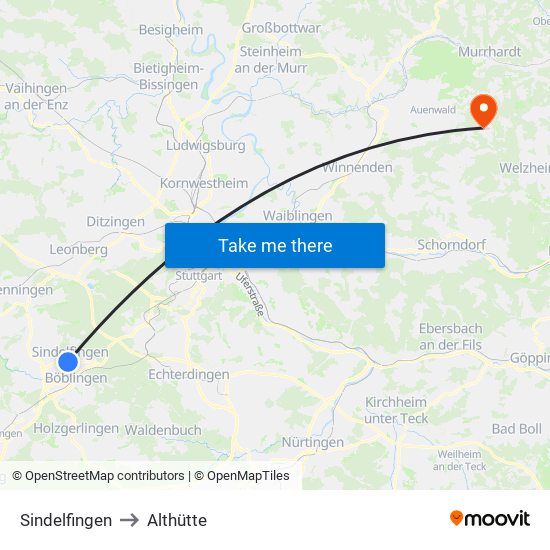 Sindelfingen to Althütte map