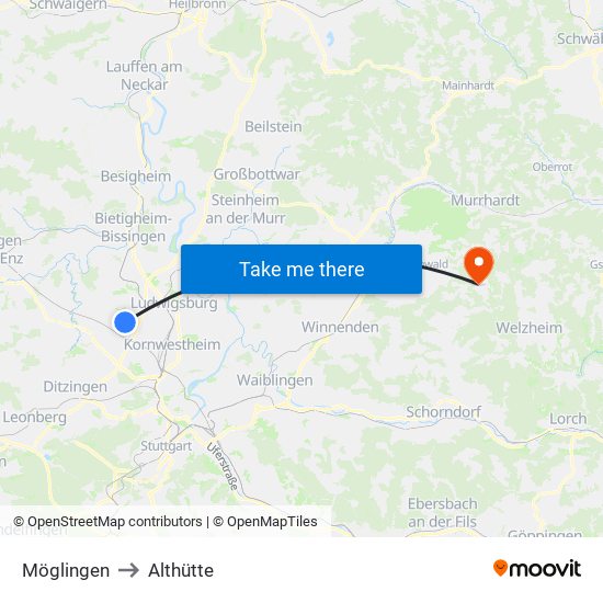 Möglingen to Althütte map