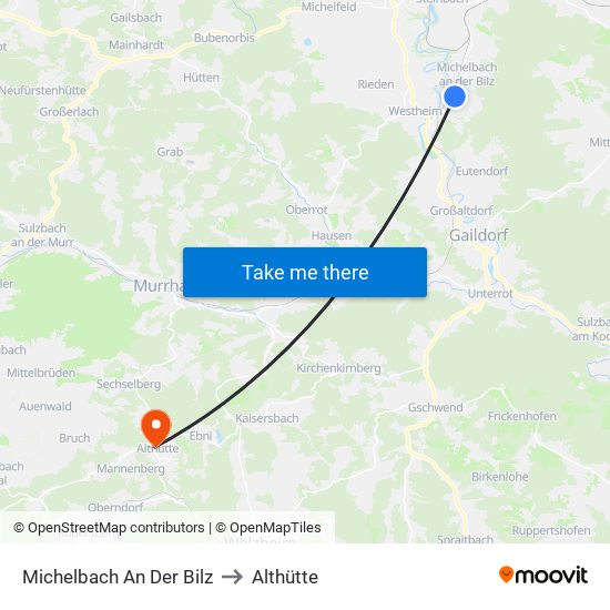 Michelbach An Der Bilz to Althütte map