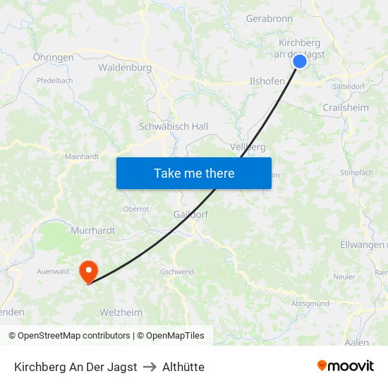 Kirchberg An Der Jagst to Althütte map