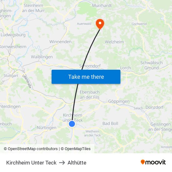 Kirchheim Unter Teck to Althütte map