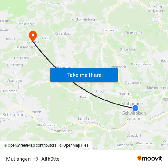 Mutlangen to Althütte map
