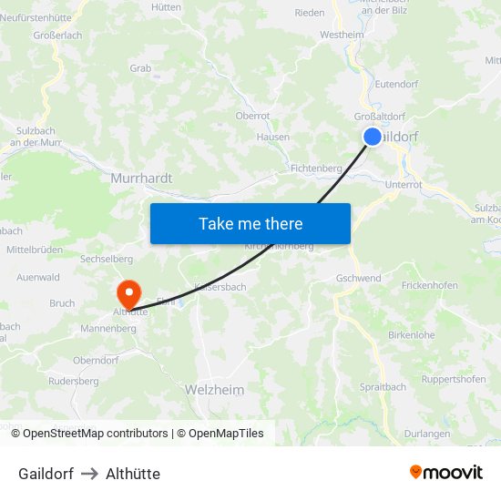 Gaildorf to Althütte map