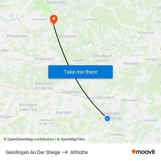 Geislingen An Der Steige to Althütte map
