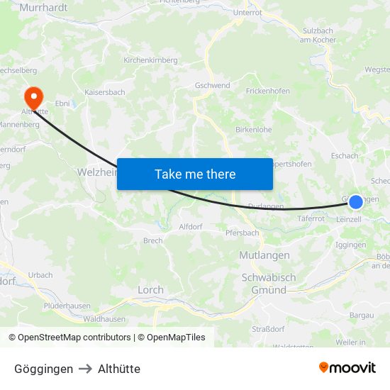 Göggingen to Althütte map