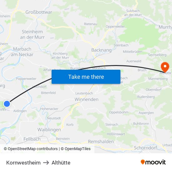 Kornwestheim to Althütte map