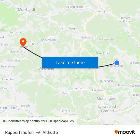 Ruppertshofen to Althütte map