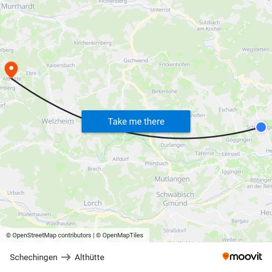 Schechingen to Althütte map