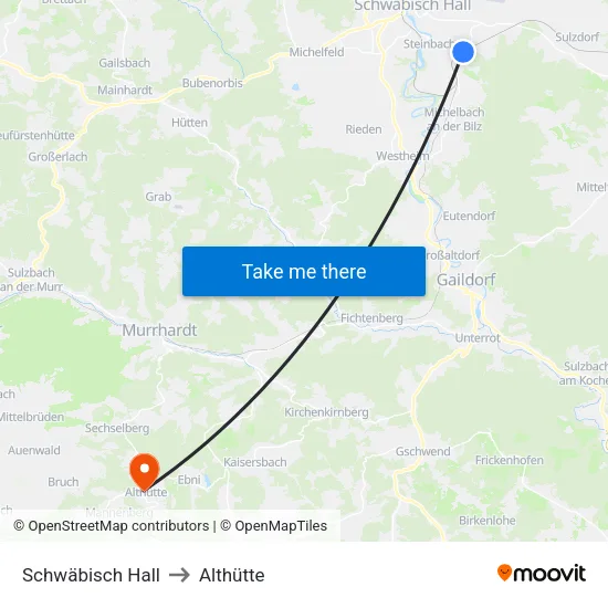 Schwäbisch Hall to Althütte map
