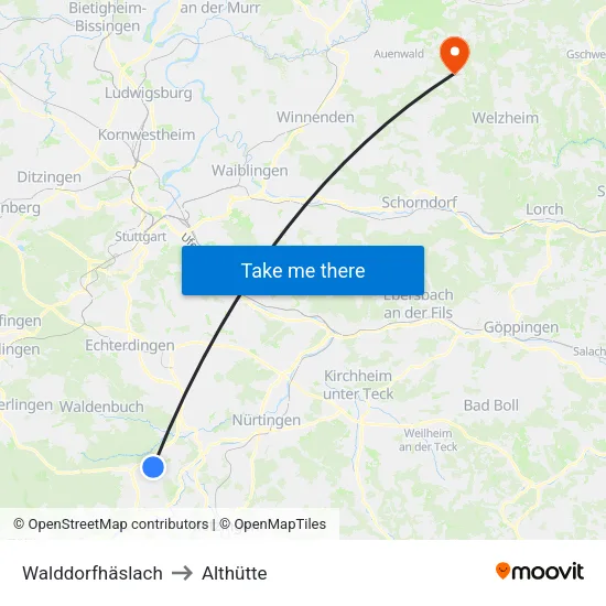 Walddorfhäslach to Althütte map